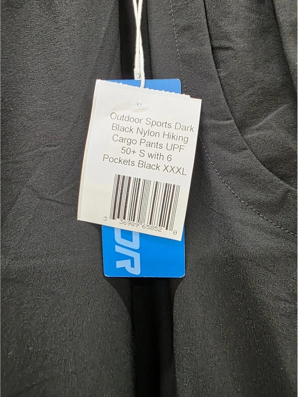 Outdoor Sports Dark Black Nylon Hiking Cargo Pants UPF 50+ 6 Pockets XXXL